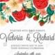 Red roses and daisy wedding invitation printable vector template