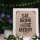 Wedding signs. Eat drink and be merry sign. Rustic wedding decor. DIY Kraft paper printable wedding shower decorations. Party bar decor.