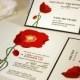 Red Poppy Wedding Invitation Suite, Floral Wedding Invitation Set, Orange Flower, California Poppy Invitations