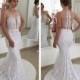 Sexy sheer back illusion lace mermaid wedding dress