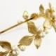 Gold Bridal tiara Bridal headband Wedding hair accessories Freshwater Pearls or Swarovski pearls Bridesmaids headband Flower girl head band