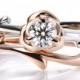 14k Gold Flower Rings Set. Engagement and wedding rings set.Flower ring. Bridal rings set.Engagement Ring.Wedding Ring