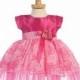 Fuchsia Short Sleeve Taffeta w/ Tulle Ribbon Skirt Dress Style: LM650 - Charming Wedding Party Dresses