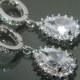 Bridal Cubic Zirconia Halo Earrings Wedding Crystal Earrings Clear CZ Hoop Earrings Sparkly Silver Earrings Bridal Jewelry Prom Jewelry - $30.90 USD