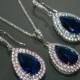 Navy Blue CZ Bridal Jewelry Set Royal Blue Earrings&Necklace Set Dark Blue Jewelry Set Prom Jewelry Bridesmaid Jewelry Blue CZ Jewelry Sets - $28.90 USD