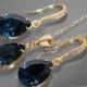 Navy Blue Gold Jewelry Set Dark Blue Earrings&Necklace Bridal Set Swarovski Montana Blue Gold Jewelry Set Prom Jewelry Bridesmaid Jewelry - $25.00 USD