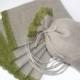 Linen favor bags in gray with green lace gift bags bridal favor sachets in vintage style set of 6