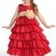 Blossom Red Sleeveless Taffeta Bodice Layered Skirt w/ Detachable Sash & Flower Style: BL203 - Charming Wedding Party Dresses