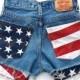 Levis Vintage High Waisted Cut off Jean Shorts American Flag Patched Shorts, Patriotic 4th of July, Stars and Stripes, Team USA Shorts