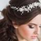 Bridal hair vine floral bridal tiara wedding diadem pearl hair vine crystal wedding tiara