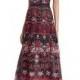 Floral Embroidered Eyelet Strapless Gown, Black/Red/Pink
