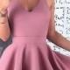 A-Line V-Neck Sleeveless Short Blush Satin Prom Homecoming Dress Sold By Dressthat