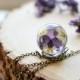Real flower necklace pansy viola resin jewelry - pressed flower jewelry, terrarium jewelry, romantic jewelry