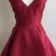 Simple A-Line V-Neck Burgundy Short Satin Homecoming Dress Sold By Dressthat