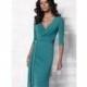 Turquoise Appliqued Matte Jersey Gown by Cameron Blake - Color Your Classy Wardrobe