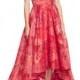 Strapless Floral Fil Coupe High-Low Gown, Fuchsia
