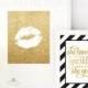 Gold Glitter Kiss, Gold Glitter Lips Print - Printable Bachelorette, Bridal Shower, Makeup Vanity Decor, 8x10 Sign, Wall Art, Dorm Decor