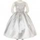 Silver Sequins Bodice w/Satin Skirt & Rhinestone Double Bow Pin Style: D3820 - Charming Wedding Party Dresses