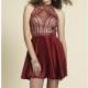 Burgundy Beaded Open Back Dress by Dave and Johnny - Color Your Classy Wardrobe