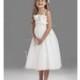 A-Line/Princess Strapless Tea-Length Taffeta Tulle Flower Girl Dress With Ruffle - Beautiful Special Occasion Dress Store
