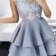 Elegant Lace Appliques V Neck Ruffles Prom Dresses,Short Prom Dress,sexy Prom Dress,546