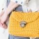 Women's Crossbody Bag / Handmade Crochet Shoulder Bag / Cotton Yellow Crossbody / Summer Crochet Bag with Chain Handle