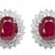 Vintage 16.55TCW Oval Cut Red Ruby White Sapphire Halo Stud Earrings
