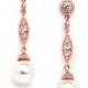 Vintage 14K Rose Gold Cubic Zirconia Dangle Earrings With Freshwater Pearls