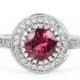 A Perfect Natural 1.4CT Pink Tourmaline & White Diamond Halo White Gold Engagement Ring