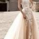 Wedding Dress Light Peach Echo And White Colors With Detachable Train, Tulle Bridal Removable Skirt With Train