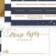NAVY & GOLD WEDDING Invitation Glitter Confetti 3 Pc Suite RSvP Enclosure Card Navy Blue Stripe Invite Free Shipping Or DiY Printable- Wendy