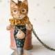 Little mermaid ginger cat spun cotton and clay handmade pendant. Cat lover gift. Birthday present. Cat figurine. Nautical