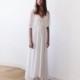 Ivory Sheer Dotted Chiffon Maxi Dress With Bat Wings Sleeves 1047