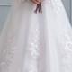 A-Line/Princess Scoop Neck Court Train Tulle Lace Wedding Dress (002111937)