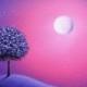 Blossoming Tree at Night Art Print, Whimsical Purple Tree Art, Photo Print of Oil Painting, Dreamscape, Purple Night, Starry Sky Landscape