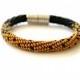 Bead Crochet Bracelet, Beadwork Jewelry, bracelet with magnetic clasp,clasp magnetic,black and gold beaded bracelet,gold,black,bead crochet