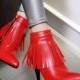 Pointed Toe Tassel Ankle Boots Stiletto Heel Wedding Shoes 3055