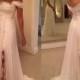Off Shoulder Side Split Lace Simple Long Cheap Brides Wedding Dresses, BG51551 - US0 / Picture Color
