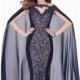 Navy/Nude Beaded Lace Chiffon Gown by Terani Couture Evening - Color Your Classy Wardrobe