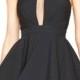 Black Cut-out Front Mesh Paneled Halter A-line Dress