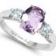 A Natural 1.6CT Oval Cut Rose De France Pink Amethyst Swiss Blue & White Topaz Ring