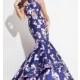 Long Print Mermaid Style Open Back Prom Dress by Rachel Allan - Discount Evening Dresses 