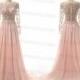 Long pink prom dress,handmade beading chiffon long sleeves formal women dress,long wedding party dress pink dresses - Hand-made Beautiful Dresses