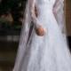 A-line/Princess V-neck Chapel Train Long Sleeves Organza Wedding Dress With Applique