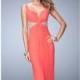 Pink Grapefruit Ruched Net Gown by La Femme - Color Your Classy Wardrobe
