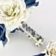Book page bridal bouquet - Paper book bouquet - Paper rose keepsake bouquet - Navy blue wedding bouquet with matching boutonniere option - $68.75 USD