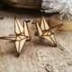 Origami Paper crane Wooden Cufflinks Dad Grooms Best man Groomsman Rustic Wedding Birthday Gift Cuff links