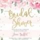 "Jenn" Peonies   Blush Stripe Bridal Shower Invitation
