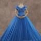 Dreamy Off the shoulder Basque Train Tulle Blue Glow Sleeveless Quinceanera Dress with Appliques - Top Designer Wedding Online-Shop