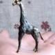 bronze giraffe figurine, metal giraffe miniature, little giraffe statuette, small giraffe figure, metal safari animal miniature